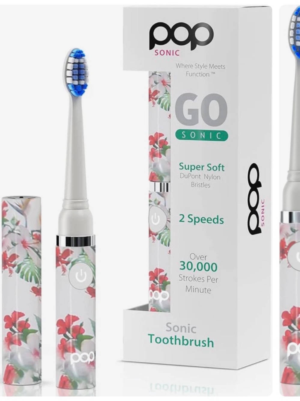 pop Portable GoSonic Toothbrush - White with Teal Accents